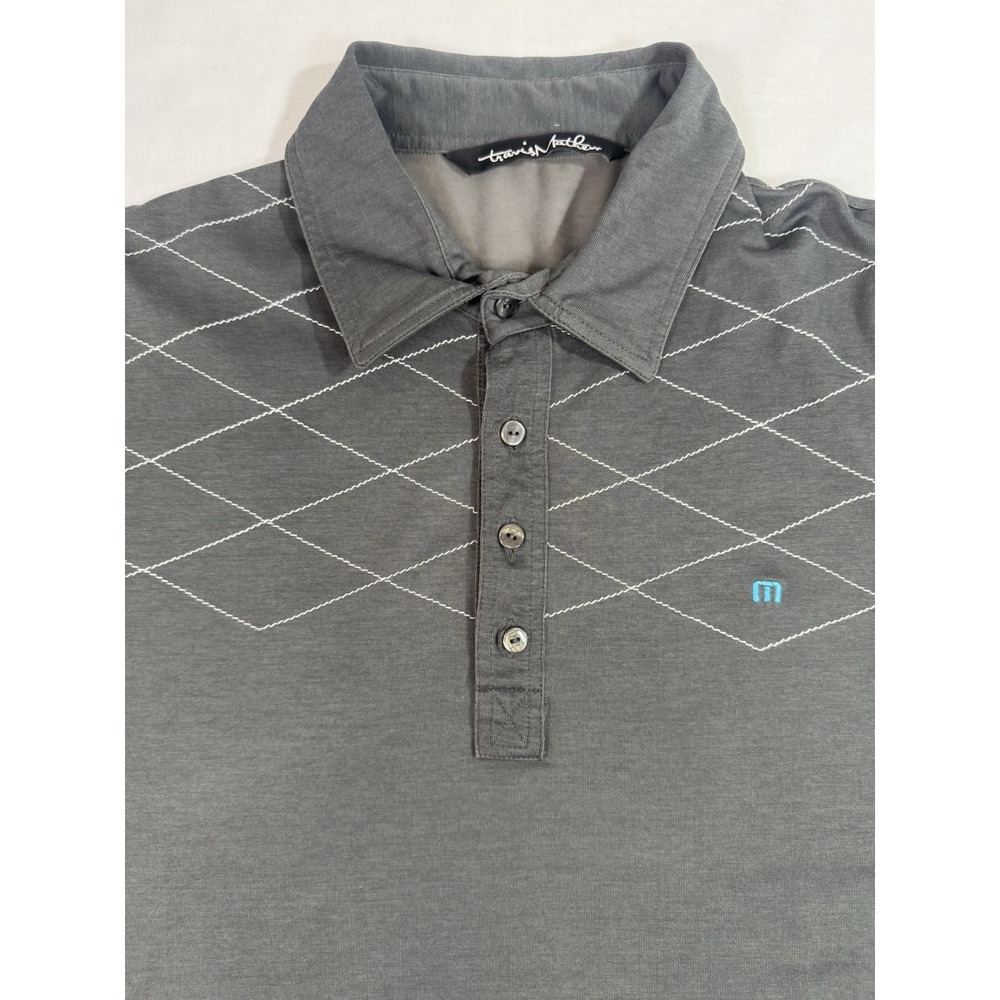Travis Mathew Golf Polo Shirt Men's Large Gray Blue Quilted Lightweight Classic